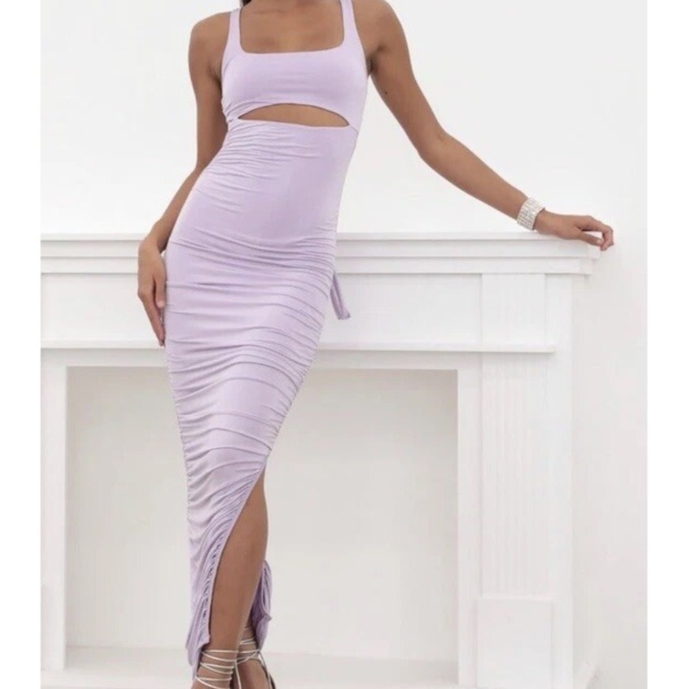 NEW Lucy in the Sky Ruched Cutout Maxi in Lilac Maxi Size XS‎ Stretch Long